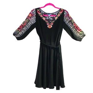 Anthropologie Embroidered Black Dress